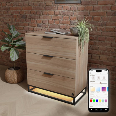 X Rocker Xr Living Denver Chest Of 3 Drawers With Led App Control Lights - Oak / Black - image 1