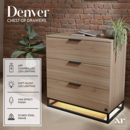 X Rocker Xr Living Denver Chest Of 3 Drawers With Led App Control Lights - Oak / Black - thumbnail 2