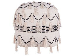Beliani Square Pouffe 45 X 45 X 45 Cm - Beige With Black Cotton Knit Tassels - thumbnail 1