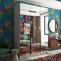 Calia Iii 150Cm Three Door Wardrobe Modern Mirror Front With Contoured Profile Shelves Hanging Rail Cashmere Black - thumbnail 2