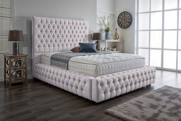 UKBEDFURNITURE Duchess Silver Plush Valvet Upholstered Bed Frame Only- Blackboard - 54 Inch Headboard