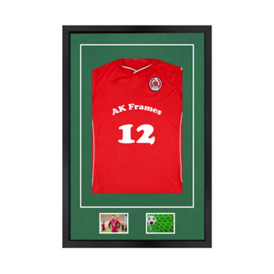 "AK Frames 90X60Cm Matte Black Football Shirt Frame With Emerald Mount - 58X40Cm Shirt Window Plus Two 5X3.5"" Photo Apertures" - image 1