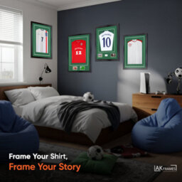 "AK Frames 90X60Cm Matte Black Football Shirt Frame With Emerald Mount - 58X40Cm Shirt Window Plus Two 5X3.5"" Photo Apertures" - thumbnail 4