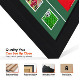 "AK Frames 90X60Cm Matte Black Football Shirt Frame With Emerald Mount - 58X40Cm Shirt Window Plus Two 5X3.5"" Photo Apertures" - thumbnail 7