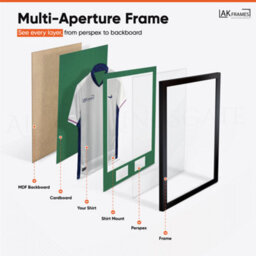 "AK Frames 90X60Cm Matte Black Football Shirt Frame With Emerald Mount - 58X40Cm Shirt Window Plus Two 5X3.5"" Photo Apertures" - thumbnail 5