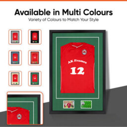 "AK Frames 90X60Cm Matte Black Football Shirt Frame With Emerald Mount - 58X40Cm Shirt Window Plus Two 5X3.5"" Photo Apertures" - thumbnail 6