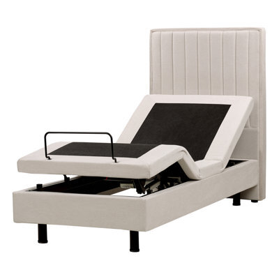 Beliani Adjustable Bed Fabric Castellan 80 X 200 Cm (Eu Small Single) Light Beige - image 1