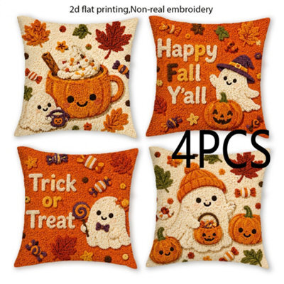 Amorly 4Pcs Halloween Pillow Covers 45X45Cm Orange Black Ghost Halloween Decor For Sofa Couch Harvest Thanksgiving Home Decor - image 1