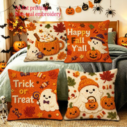 Amorly 4Pcs Halloween Pillow Covers 45X45Cm Orange Black Ghost Halloween Decor For Sofa Couch Harvest Thanksgiving Home Decor - thumbnail 6