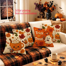 Amorly 4Pcs Halloween Pillow Covers 45X45Cm Orange Black Ghost Halloween Decor For Sofa Couch Harvest Thanksgiving Home Decor - thumbnail 7