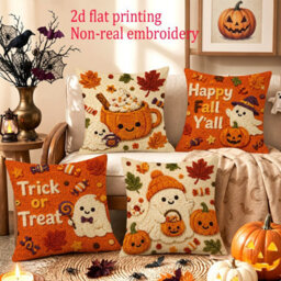 Amorly 4Pcs Halloween Pillow Covers 45X45Cm Orange Black Ghost Halloween Decor For Sofa Couch Harvest Thanksgiving Home Decor - thumbnail 4