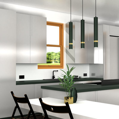 Milagro Joker Contemporary Pendant Lamp 3Xgu10 Hand Made Cylindrical Style Lights Finished In Rich Green With Striking Gold Detail - image 1