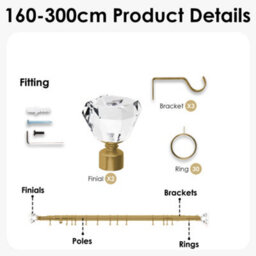 Oxford Homeware Satin Antique Brass Effect Extendable Curtain Pole With Metal Crystal Finials, (L)1600mm-3000mm (Dia) 28mm - thumbnail 4
