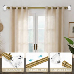 Oxford Homeware Satin Antique Brass Effect Extendable Curtain Pole With Metal Crystal Finials, (L)1600mm-3000mm (Dia) 28mm - thumbnail 2