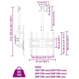 Berkfield Tv Ceiling Mount For 32-65 Inch Screen Max Vesa 400X400 mm 40Kg - thumbnail 8