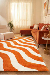 The Rugs Joli Orange And White Wavy Rug Soft Dense Pile Easy To Clean And Pet Friendly For Living Rooms And Bedrooms - thumbnail 4