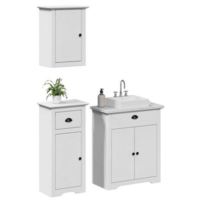 Berkfield 3 Piece Bathroom Furniture Set Bodo White Solid Wood Pine - image 1