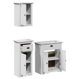 Berkfield 3 Piece Bathroom Furniture Set Bodo White Solid Wood Pine - thumbnail 5