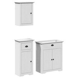 Berkfield 3 Piece Bathroom Furniture Set Bodo White Solid Wood Pine - thumbnail 2