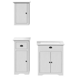 Berkfield 3 Piece Bathroom Furniture Set Bodo White Solid Wood Pine - thumbnail 4