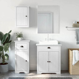 Berkfield 3 Piece Bathroom Furniture Set Bodo White Solid Wood Pine - thumbnail 3