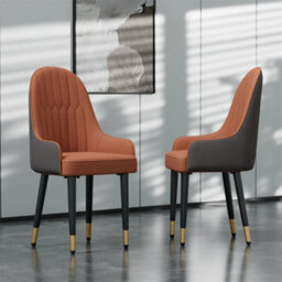 2Pc Orange Dining Chairs Faux Leather Padded Seat Metal Leg Kitchen Chair Family - thumbnail 1