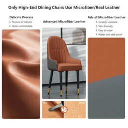 2Pc Orange Dining Chairs Faux Leather Padded Seat Metal Leg Kitchen Chair Family - thumbnail 3