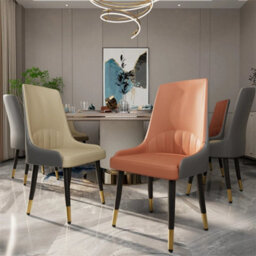 2Pc Orange Dining Chairs Faux Leather Padded Seat Metal Leg Kitchen Chair Family - thumbnail 4