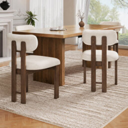 Bouclé Dining Chairs With Solid Wood Legs, Walnut Wood Colour, Set Of 6 - thumbnail 3
