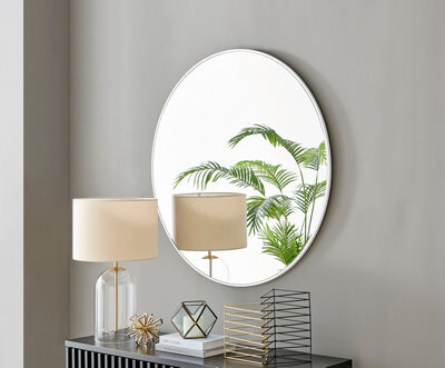 Furniturebox Emma 100Cm Large Art Deco White Metal Frame Round Hallway Bedroom Dining And Living Room Wall Mirror - image 1