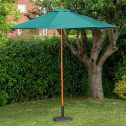 Samuel Alexander Hand Made 6 Seater Rustic Wooden Garden Furniture Set. Table, Bench, Chairs, Parasol & Green Cushions - thumbnail 3
