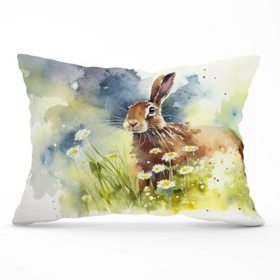 Warren Reed Designer Hare And Daisies Watercolour Cushions 33Cm X 48Cm