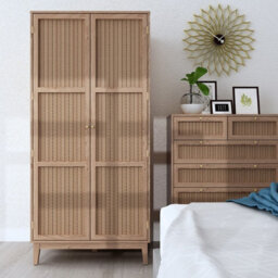 LPD Bordeaux Rattan 2-Door Wardrobe - Boho Chic With Luxe Gold Accents - thumbnail 3