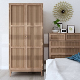 LPD Bordeaux Rattan 2-Door Wardrobe - Boho Chic With Luxe Gold Accents - thumbnail 1