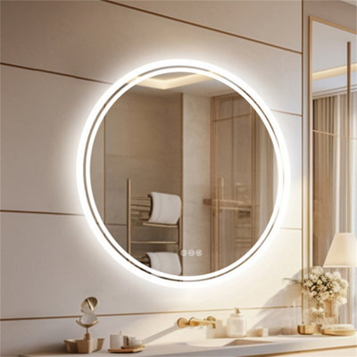 Luvodi 60Cm Round Led Wall Round Mirror Anti-Fog Smart Bathroom Mirrors Large Makeup Light, Dimmable Backlit - image 1