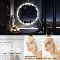 Luvodi 60Cm Round Led Wall Round Mirror Anti-Fog Smart Bathroom Mirrors Large Makeup Light, Dimmable Backlit - thumbnail 3