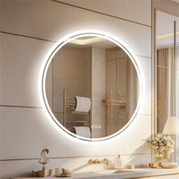 Luvodi 60Cm Round Led Wall Round Mirror Anti-Fog Smart Bathroom Mirrors Large Makeup Light, Dimmable Backlit - thumbnail 1