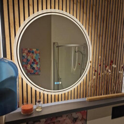 Luvodi 60Cm Round Led Wall Round Mirror Anti-Fog Smart Bathroom Mirrors Large Makeup Light, Dimmable Backlit - thumbnail 4