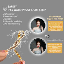 Luvodi 60Cm Round Led Wall Round Mirror Anti-Fog Smart Bathroom Mirrors Large Makeup Light, Dimmable Backlit - thumbnail 5