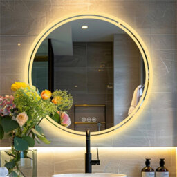 Luvodi 60Cm Round Led Wall Round Mirror Anti-Fog Smart Bathroom Mirrors Large Makeup Light, Dimmable Backlit - thumbnail 6