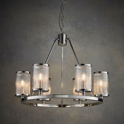 Anson Lighting Tampa 6Lt Pendant Light Finished In Bright Nickel Plate And Ribbed Bubble Glass - image 1