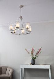 Anson Lighting Tampa 6Lt Pendant Light Finished In Bright Nickel Plate And Ribbed Bubble Glass - thumbnail 5