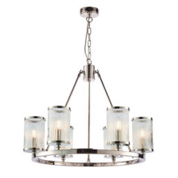 Anson Lighting Tampa 6Lt Pendant Light Finished In Bright Nickel Plate And Ribbed Bubble Glass - thumbnail 2