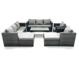 Fimous Rattan Garden Furniture Sofa Set With Coffee Table Armchair 2 Big Footstools Dark Grey Mixed - thumbnail 2