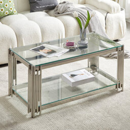 Furniture in Fashion Vasari Clear Glass Coffee Table With Stainless Steel Frame - thumbnail 1