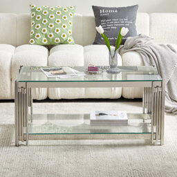 Furniture in Fashion Vasari Clear Glass Coffee Table With Stainless Steel Frame - thumbnail 2