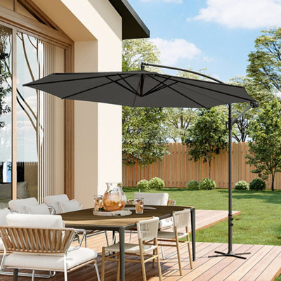 Living And Home 3M Large Rotatable Garden Sun Shade Cantilever Parasol Patio Hanging Banana Umbrella Crank Tilt With Cross Base, Black - image 1