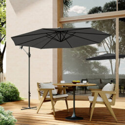 Living And Home 3M Large Rotatable Garden Sun Shade Cantilever Parasol Patio Hanging Banana Umbrella Crank Tilt With Cross Base, Black - thumbnail 2