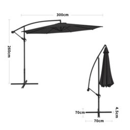 Living And Home 3M Large Rotatable Garden Sun Shade Cantilever Parasol Patio Hanging Banana Umbrella Crank Tilt With Cross Base, Black - thumbnail 5
