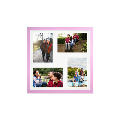 AK Frames 12X12 Pastel Pink Sleek Multi Photo Frame With White Mount - Holds 4 Apertures (4X) 6X4 Photos - image 1